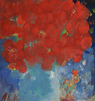 Красные цветы с петухом. б. акв. темп. 2005г.